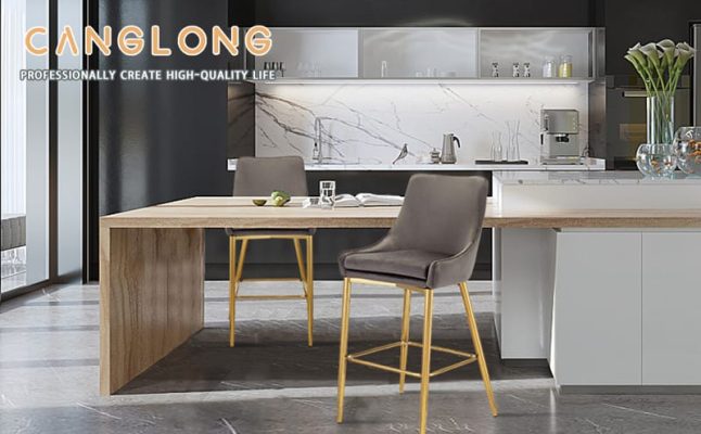 CangLong Velvet Upholstered Stools for Living Room